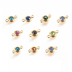 (52) Непрозрачная лаванда 304 ссылки из горного хрусталя из нержавеющей стали, плоско-круглые, золотые, разноцветные, 12x6.5x4 мм, отверстие : 2 мм