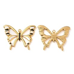 Black 304 Stainless Steel Enamel Pendants, Real 18K Gold Plated, Hollow Butterfly Charm, Black, 20x25.5x2mm, Hole: 1.5mm