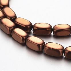 Copper Plated Electroplate Non-magnetic Synthetic Hematite Bead Strands, Cuboid, Copper Plated, 8x4x4mm, Hole: 1mm, about 52pcs/strand, 15.7 inch