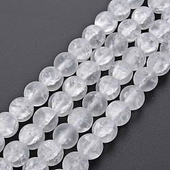 Clear Crackle Glass Beads Strands, Frosted, Round, Clear, 10mm, Hole: 1.4mm, about 41~42pcs/strand, 15.35~15.75 inch(39~40cm)