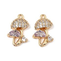 Лиловый Латунные микро проложить кубического циркония подвески, грибное очарование, реальный 18 k позолоченный, сирень, 17x11x4 мм, отверстие : 1.2 мм