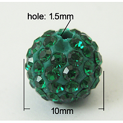 Sea Green Mideast Rhinestone Beads, with Polymer Clay, Round Pave Disco Ball Beads, Sea Green, PP13(1.9~2mm), 10mm, Hole: 1.5mm