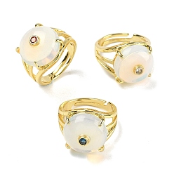 Опал Открытые кольца манжеты из латуни с микропаве и кубическим цирконием, с опалитом, круглые, стойки покрытие, долговечный, золотые, 18 мм