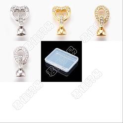 Real Gold Plated & Real Platinum Plated 8Sets 4 Style Brass Micro Pave Clear Cubic Zirconia Fold Over Clasps, Oval & Heart, Real Gold Plated & Real Platinum Plated, Inner: 4mm, 2sets/style