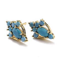 Cornflower Blue Paw Print Sparkling Cubic Zirconia Stud Earrings for Her, Real 18K Gold Plated Brass Micro Pave Cubic Zirconia Earrings, Cornflower Blue, 14.5x9.5x3.5mm, Pin: 0.8mm