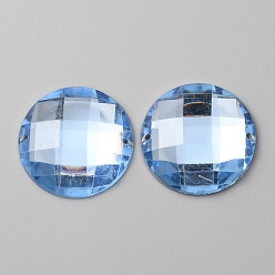 Verdeck blau Nähen auf Rhine, facettierter Acryl-Strassstein, 2-Loch-Links, flacher Rücken & Rückseite plattiert, Halbrund, für Kostüm, Abendkleider, Kleidung, Hochzeitskleid, Dekoration, Verdeck blau, 24.5~25x5.8 mm, Bohrung: 1.2 mm