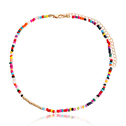ZW288-1# Gold (without shell) Bohemian Double-layer Colorful Rice Bead Shell Necklace - Beach Style, European and American.