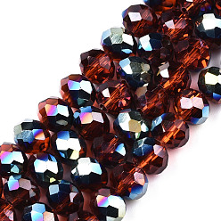 Orange Red Electroplate Transparent Glass Beads Strands, Half Multi-color Plated, Faceted, Rondelle, Orange Red, 8x6mm, Hole: 1mm, about 72pcs/strand, 16.14 inch(41cm)
