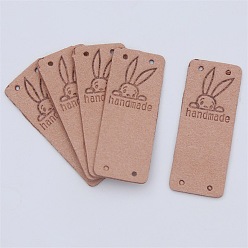 Tan Microfiber Label Tags, with Holes & Word handmade, for DIY Jeans, Bags, Shoes, Hat Accessories, Rectangle, Tan, 50x20mm