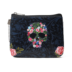 Black PU Leather Small Wallets, Retro Skull Style Change Coin Purse for Women, Black, 12x10cm