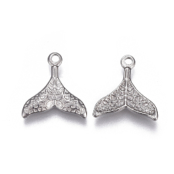 Stainless Steel Color 304 Stainless Steel Pendants, Whale Tail Shape, Stainless Steel Color, 11.3x11x1.5mm, Hole: 1.2mm