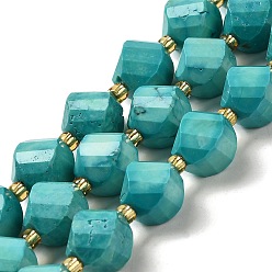 Dark Cyan Dyed Natural Howlite Beads Strands, with Seed Beads, Faceted Twist, Dark Cyan, 10.5x9x7.5mm, Hole: 1~1.2mm, about 32pcs/strand, 15.43 inch(39.2cm)