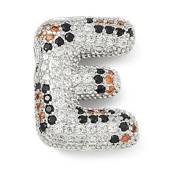 Letter E Латунные микро проложить кубического циркония подвески, долговечный, стойки покрытие, письмо амулеты, платина, Письмо E, 21x16x7 мм, отверстие : 5.2x3 мм