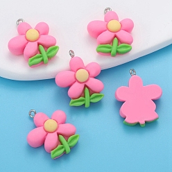 Ярко-Розовый Подвески из смолы, цветок, с платиновым шлейфом, ярко-розовый, 28x23 мм