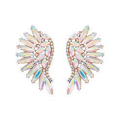 Crystal AB Sparkling Rhinestone Wings Stud Earrings, Golden Alloy Jewelry for Women, Crystal AB, 55x29mm