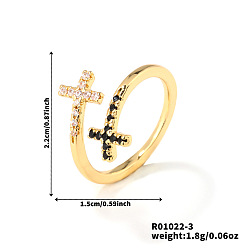 Черный Латунные микро проложить манжеты кольца кубического циркония, крестовые кольца для женщин, чёрные, размер США 12 3/4 (22 мм)