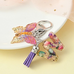 Letter W Resin Letter & Acrylic Butterfly Charms Keychain, Tassel Pendant Keychain with Alloy Keychain Clasp, Letter W, 9cm