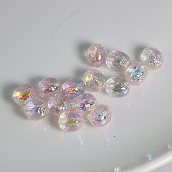 Pink UV Plating Rainbow Iridescent Acrylic Beads, Hammered, Oval, Pink, 11x10mm