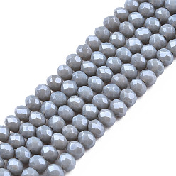 Light Steel Blue Electroplate Glass Beads Strands, Pearl Luster Plated, Faceted, Rondelle, Light Steel Blue, 4x3mm, Hole: 0.4mm, about 123~127pcs/strand, 16.5~16.9 inch(42~43cm)