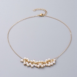 Golden Soldered Brass Cable Chain Necklaces, with Natural Cultured Freshwater Pearl Beads, Golden, 12.9 inch 430x2mm