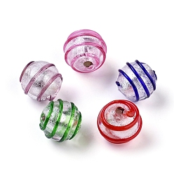 Mixed Color Handmade Silver Foil Glass Lampwork Beads, Round, Mixed Color, 12.5~13x11~12mm, Hole: 1~2mm
