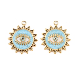 Светло-Синий 304 нержавеющей стальной эмали подвески, солнце с оберегом от сглаза, реальный 18 k позолоченный, ионное покрытие (ip), долговечный, голубой, 21x18x1.5 мм, отверстие : 2 мм