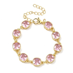 Бледно-Розовый Квадратные латунные браслеты-цепочки с инкрустацией кубическим цирконием для женщин, стойки покрытие, без кадмия и без свинца, долговечный, золотые, розовый жемчуг, 5.71 дюйм (14.5 см)