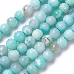 Pale Turquoise Natural Dyed Agate Imitation Turquoise Beads Strands, Round, Pale Turquoise, 12mm, Hole: 1mm, about 30~32pcs/strand, 14.88  inch~15.15 inch(37.8~38.5cm)