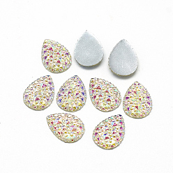 White Resin Cabochons, Bottom Silver Plated, AB Color Plated, teardrop, White, 25x18x3~3.5mm