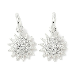 Серебро Латунные микро проложить кубического циркония подвески, солнечные чары, стойки покрытие, долговечный, с целью перехода в кольце, серебряные, 10.5x9.5x2.3 мм, отверстие : 4 мм