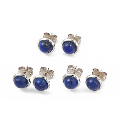 Lapis Lazuli Natural Lapis Lazuli Half Round Stud Earrings, Platinum Brass Jewelry for Women, Cadmium Free & Lead Free, 14x8mm, Pin: 0.7mm