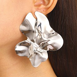 Platine Boucles d'oreilles fleur en alliage pour femme, platine, 70x50mm