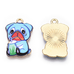 Sky Blue Printed Alloy Pendants, Light Gold, Have Drink, Dog Charms, Sky Blue, 22.5x15x1.5mm, Hole: 1.6mm