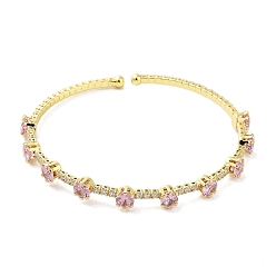 Pink Brass Micro Pave Cubic Zirconia Cuff Bangles, Real 18K Gold Plated, Long-Lasting Plated, Cadmium Free & Lead Free, Pink, Inner Diameter: 2-1/4 inch(5.7cm)