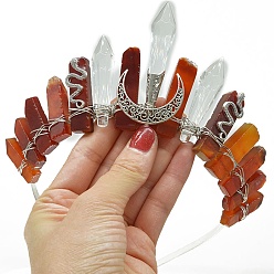 Красный Агат Натуральные ободки для волос из сердолика, повязки для волос в виде лунной короны для женщин и девочек, 350x150 мм