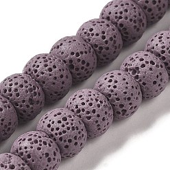 Medium Purple Natural Lava Rock Dyed Beads Strands, Rondelle, Medium Purple, 10x7~7.5mm, Hole: 1.6mm, about 55~56pcs/strand, 16.14''(41~41.5cm)
