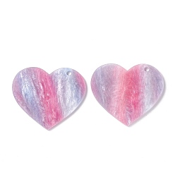 Hot Pink Acrylic Disc Pendants, with Glitter Powder, Imitation Gemstone Style, Heart, Hot Pink, 42.5x49.5x2~2.5mm, Hole: 2.8mm
