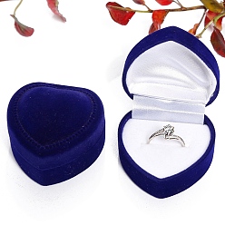 Blue Velvet Organizer Ring Box, Portable Jewelry Storage Case, Heart, Blue, 4.8x4.8x3.5cm