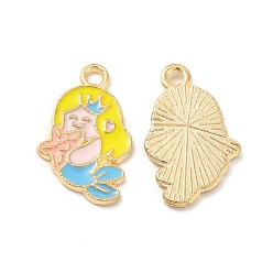 Yellow Light Gold Plated Alloy Pendants, with Enamel, Mermaid Princess Charm, Yellow, 20x12.5x1.5mm, Hole: 1.6mm