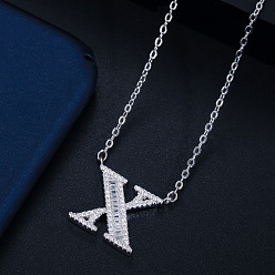 letter X (with chain) Wife's Romantic Travel Same Style 26 English Alphabet Clavicle Chain Pendant Micro-inlaid Zircon Platinum Plated Necklace