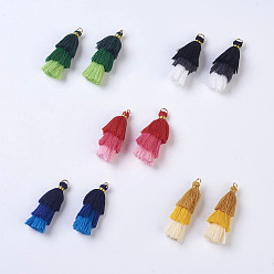 Mixed Color Polyester Tassel Pendants, with Findings, Golden, Mixed Color, 43~50x14~24mm, Hole: 5mm