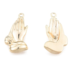 Real 18K Gold Plated Brass Pendants, Cadmium Free & Nickel Free & Lead Free, Praying Hands, Real 18K Gold Plated, 19x10x3mm, Hole: 1.2mm