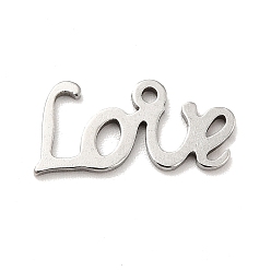 Stainless Steel Color 201 Stainless Steel Pendants, Word Love, Stainless Steel Color, 7.5x16x1mm, Hole: 1.2mm