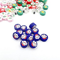 Santa Claus Christmas Themed Handmade Polymer Clay Beads, Flat Round, Santa Claus, 10x5mm, 100pcs/bag