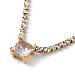 Квадрат Вакуумное покрытие pvd 304 ожерелье с подвеской из нержавеющей стали с кубическим цирконием, с цепочками чашек из горного хрусталя, квадратный, 16.69 дюйм (42.4 см), Кулон : 8x8 мм
