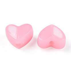 Pearl Pink Two Tone Opaque Acrylic Beads, Imitation Jelly, Heart, Pearl Pink, 14x16.5x9.5mm, Hole: 2.8mm, about 349pcs/500g