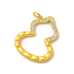 Crystal Rack Plating Alloy Rhinestone Pendants with Jump Ring, Gourd Charms, Matte Gold Color, Crystal, 30.5x26x3.5mm, Hole: 4mm