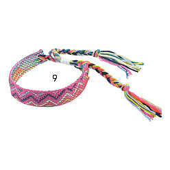 Old Rose Cotton Braided Wave Pattern Cord Bracelet, Ethnic Tribal Adjustable Brazilian Bracelet for Women, Old Rose, 5-1/2~10-5/8 inch(14~27cm)