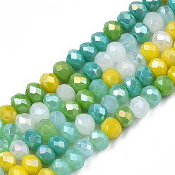 Medium Sea Green Opaque Glass Beads Strands, Imitation Jade Glass, Faceted Rondelle, Medium Sea Green, 3x2mm, Hole: 0.8mm, about 186~193pcs/strand, 17.13 inch~17.32 inch(43.5cm~44cm)