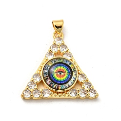 Colorful Real 18K Gold Plated Brass Pendants, with Glass and Acrylic, Triangle With Evil Eye Charms, Colorful, 27x28x7mm, Hole: 4x3.5mm